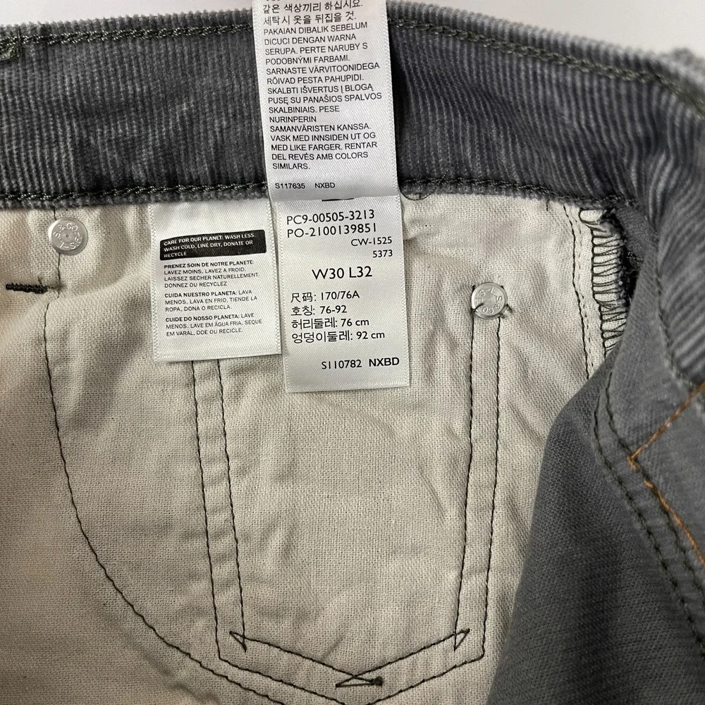 Levi's Pants Men's 30x32 Gray 505 Corduroy Pinwale Regular Fit Straight Preppy